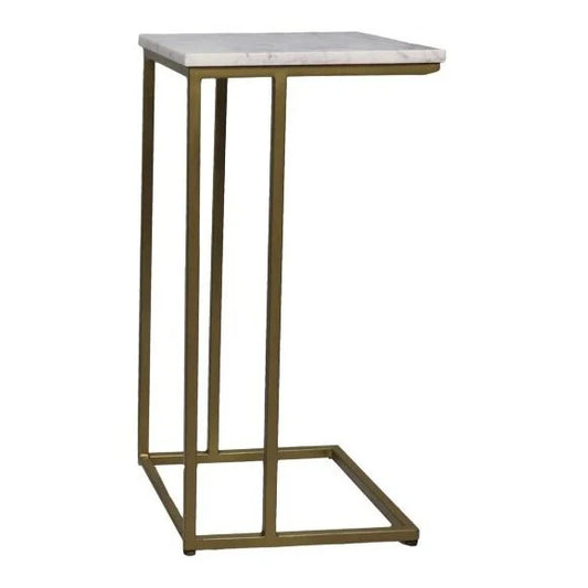 Bijzettafel Read - 32x32x65 - Wit/goud - Wit marmer/ijzer - Velaria Interiors