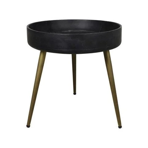 Bijzettafel Ventura - ø40 cm - mangohout/ijzer - black wash/antique gold - Velaria Interiors