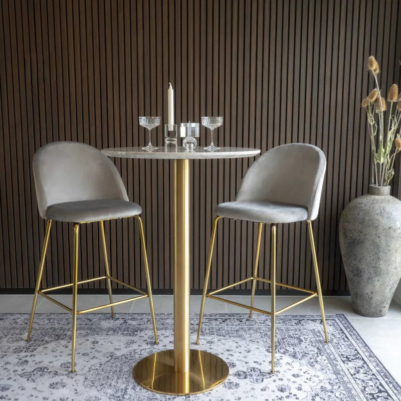 Bolzano Bar Table - Bar table with top in marble look and brass base Ã¸70x105cm - Velaria Interiors