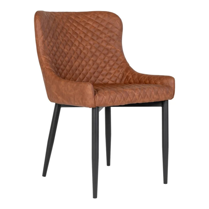 Boston Dining Chair - Chair in vintage brown PU with black legs - Velaria Interiors