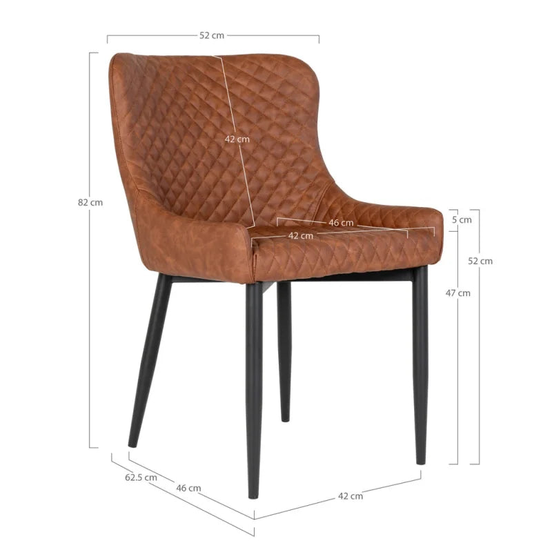 Boston Dining Chair - Chair in vintage brown PU with black legs - Velaria Interiors