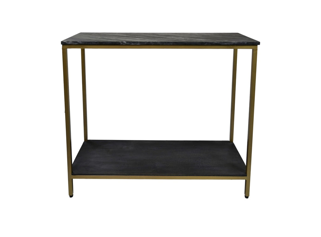 Console tafel - 100x35x86 - Zwart/goud - Marmer/metaal/mangohout - Velaria Interiors