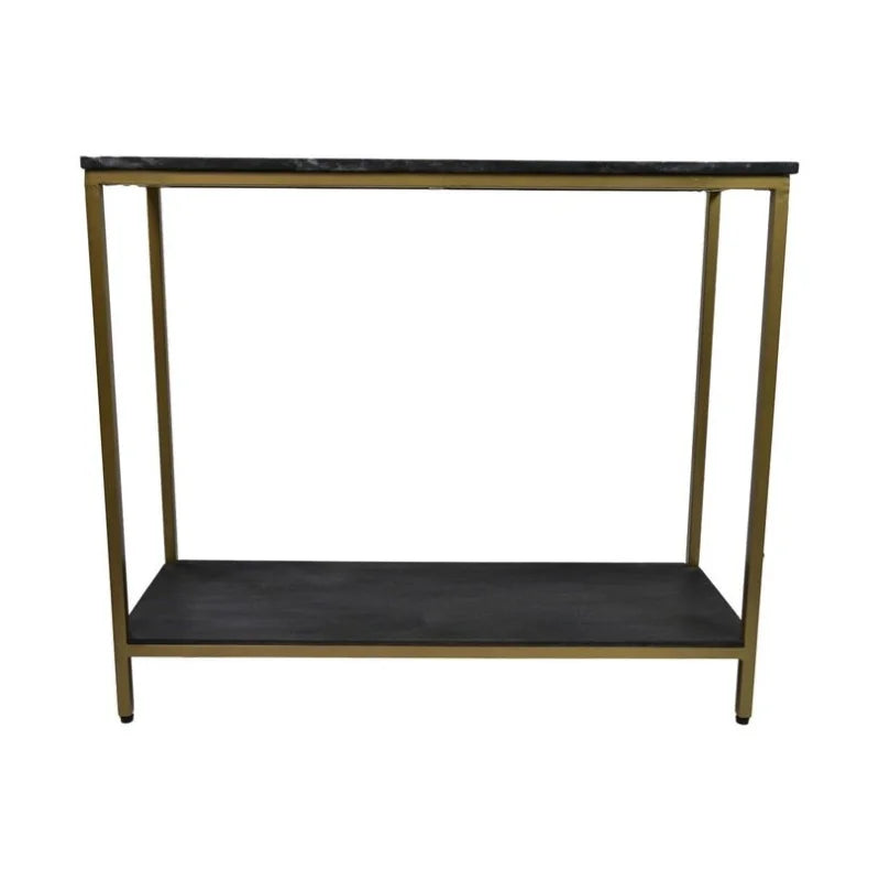 Console tafel - 100x35x86 - Zwart/goud - Marmer/metaal/mangohout - Velaria Interiors