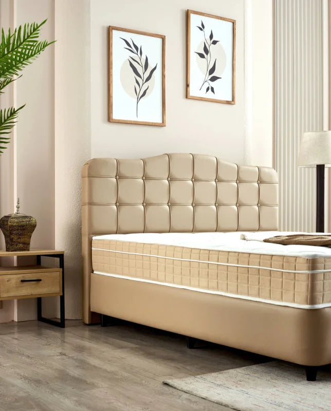 Dreamhouse Boxspring Marrakech Kunstleer - 140x200 - Taupe - Bedden