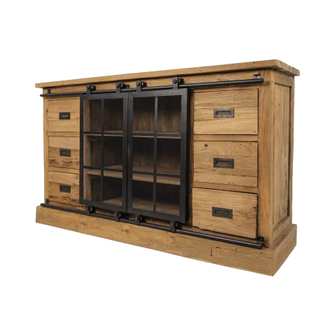 Dressoir Blackburn - glasdeuren - reclaimed teak/ijzer - Velaria Interiors