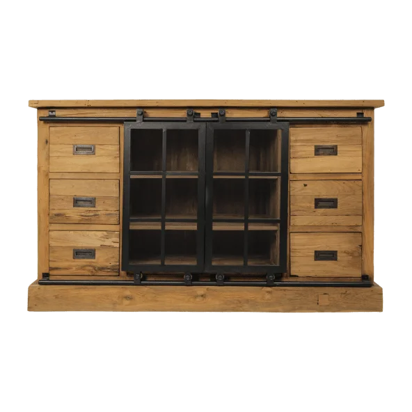 Dressoir Blackburn - glasdeuren - reclaimed teak/ijzer - Velaria Interiors