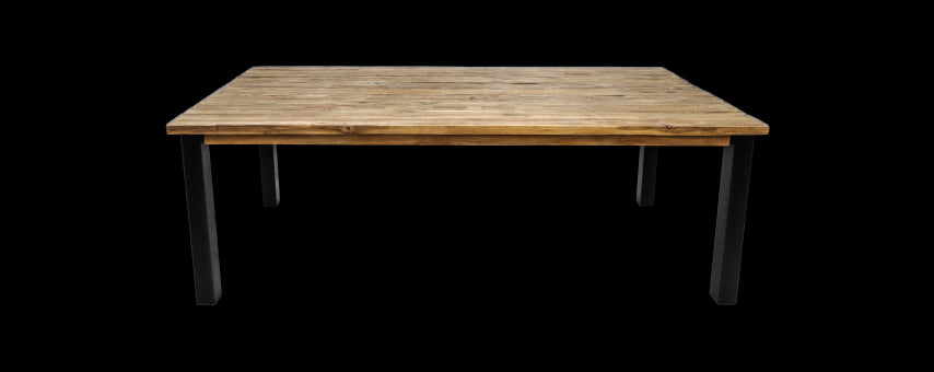 Eettafel Atlanta - 180x90x78 - Naturel/zwart - Rustiek oud teak/metaal - Velaria Interiors