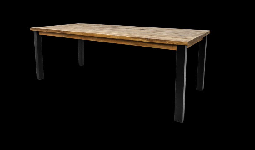 Eettafel Atlanta - 180x90x78 - Naturel/zwart - Rustiek oud teak/metaal - Velaria Interiors