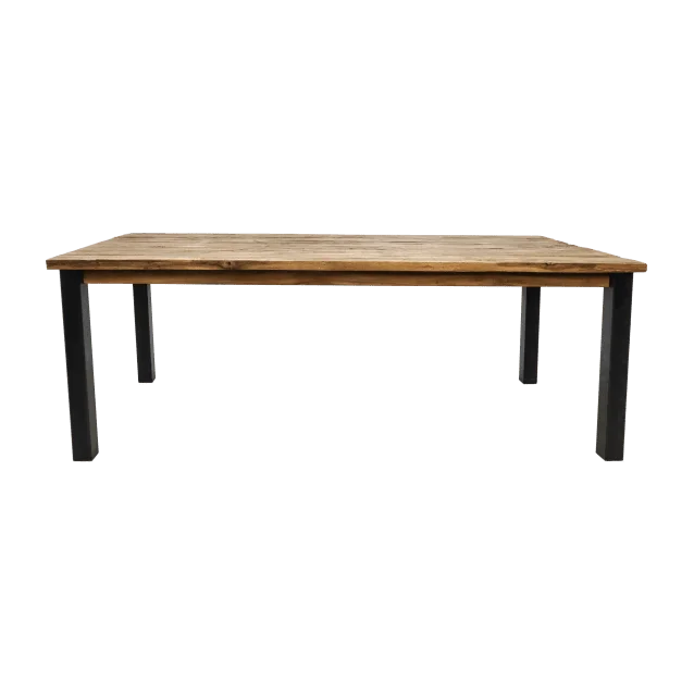 Eettafel Atlanta - 180x90x78 - Naturel/zwart - Rustiek oud teak/metaal - Velaria Interiors