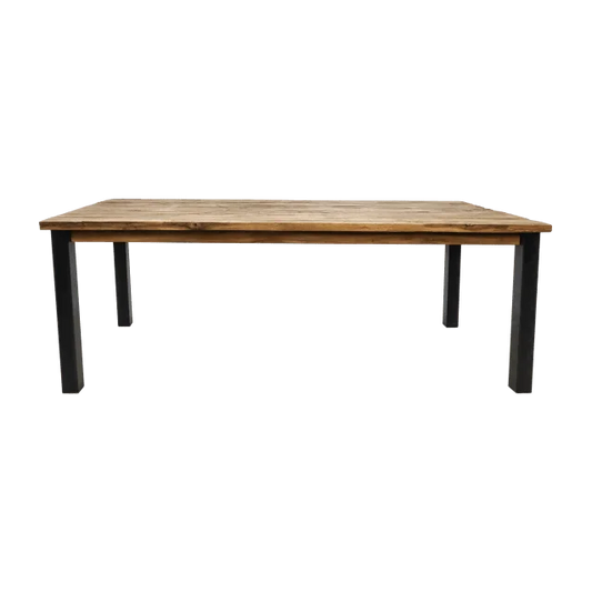 Eettafel Atlanta - 180x90x78 - Naturel/zwart - Rustiek oud teak/metaal - Velaria Interiors