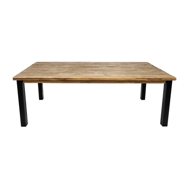 Eettafel Atlanta - 180x90x78 - Naturel/zwart - Rustiek oud teak/metaal - Velaria Interiors