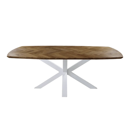 Eettafel Fishbone Danish - 180x100x76 - Naturel/wit - Eiken/metaal - Velaria Interiors