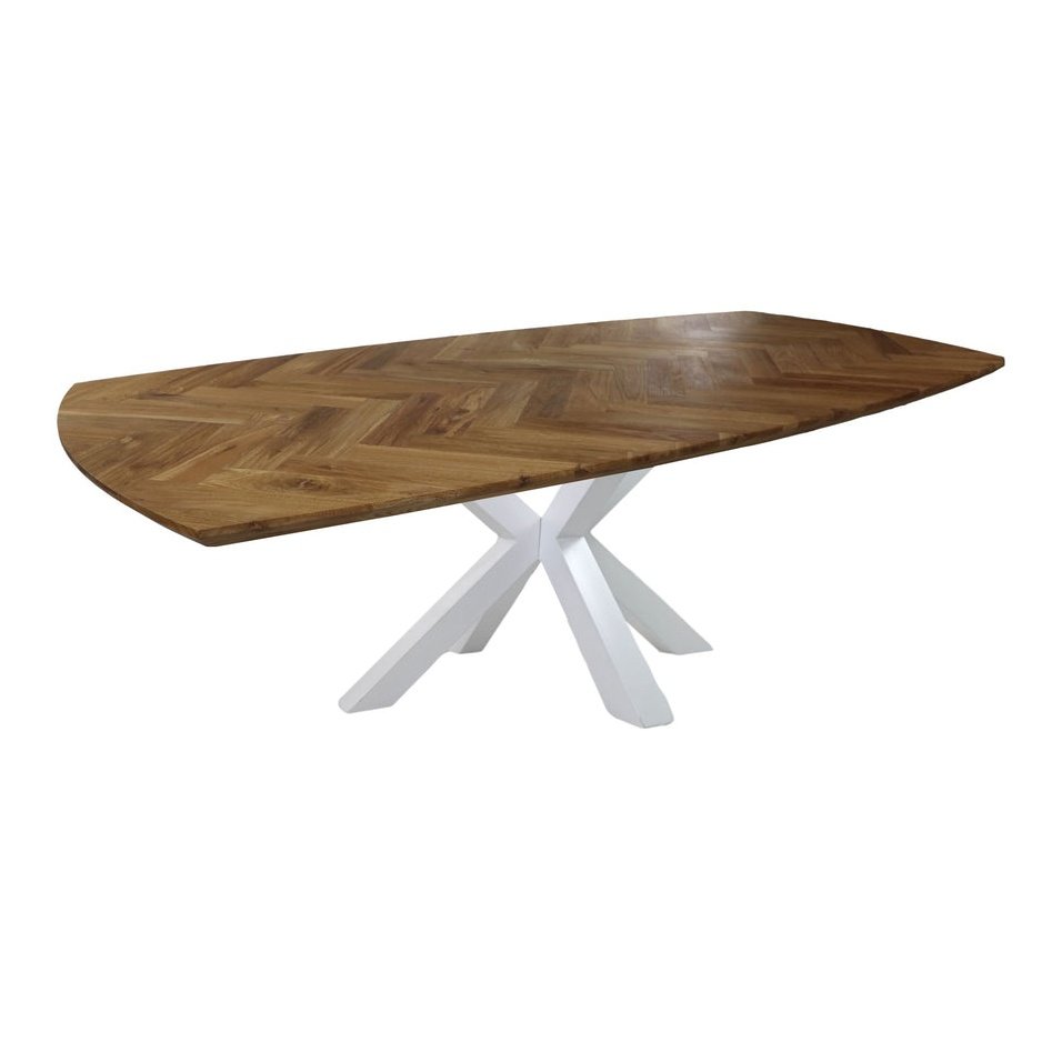 Eettafel Fishbone Danish - 220x110x76 - Naturel/wit - Eiken/metaal - Velaria Interiors