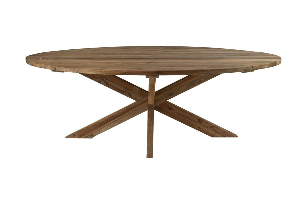 Eettafel tuin ovaal met kruispoot - 220x110x76 - Naturel - Oud teakhout