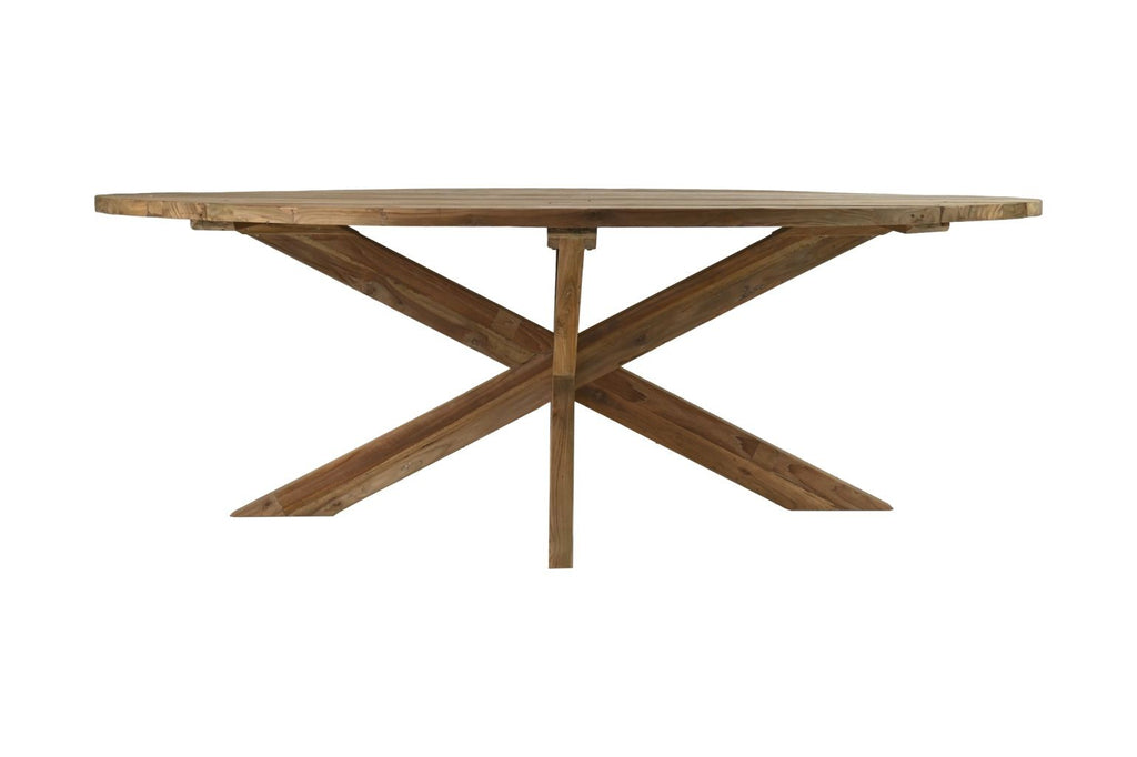 Eettafel tuin ovaal met kruispoot - 220x110x76 - Naturel - Oud teakhout