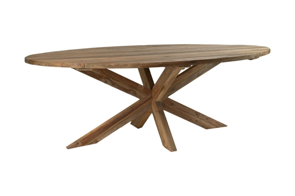 Eettafel tuin ovaal met kruispoot - 220x110x76 - Naturel - Oud teakhout