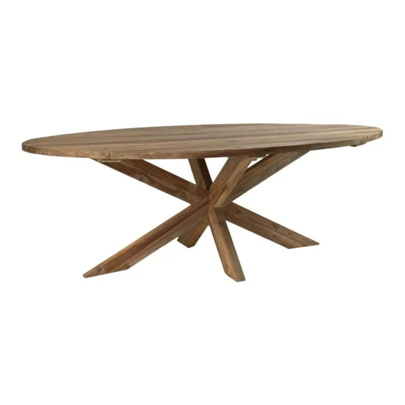 Eettafel tuin ovaal met kruispoot - 240x110x76 - Naturel - Oud teakhout - Velaria Interiors