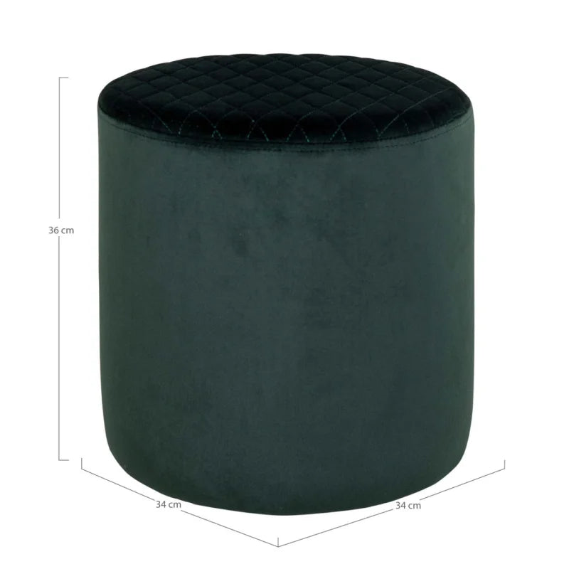 Ejby Pouf - Ronde poef in donkergroen fluweel - Velaria Interiors