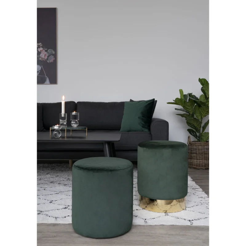 Ejby Pouf - Ronde poef in donkergroen fluweel - Velaria Interiors