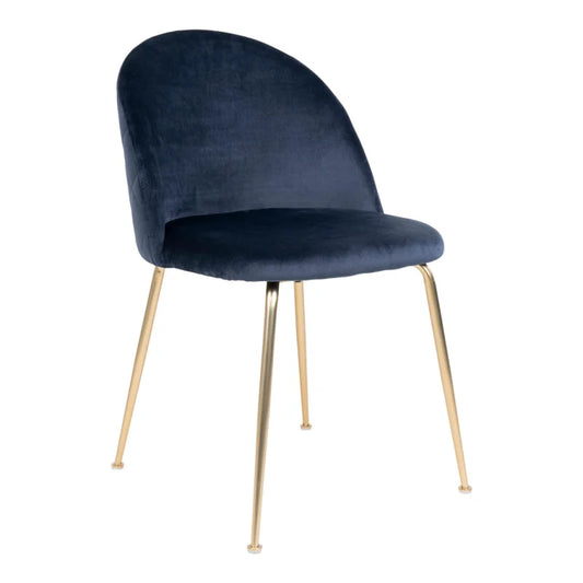 Geneve Dining Chair - Chair blue in velvet with legs in brass look - set of 2 - Velaria Interiors