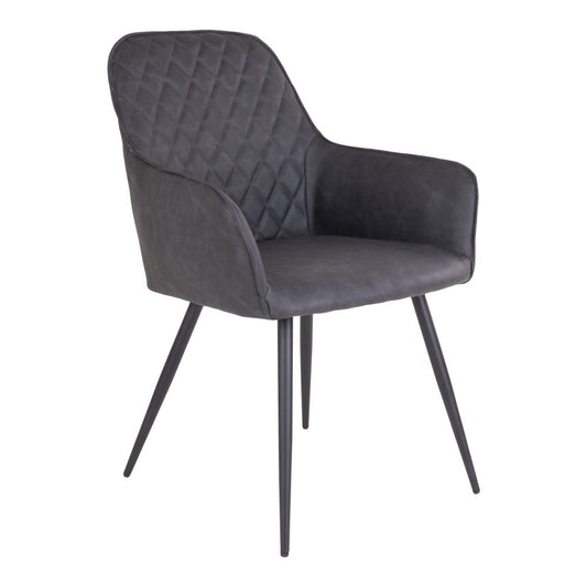 Harbo Dining Chair - Chair in dark grey PU with black legs - set of 2 - Velaria Interiors