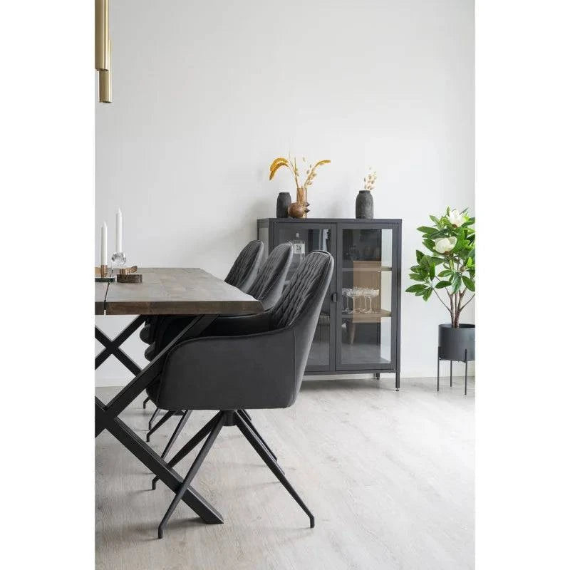 Harbo Dining Chair with Swivel - Chair with swivel in dark grey PU with black legs HN1221 - Velaria Interiors