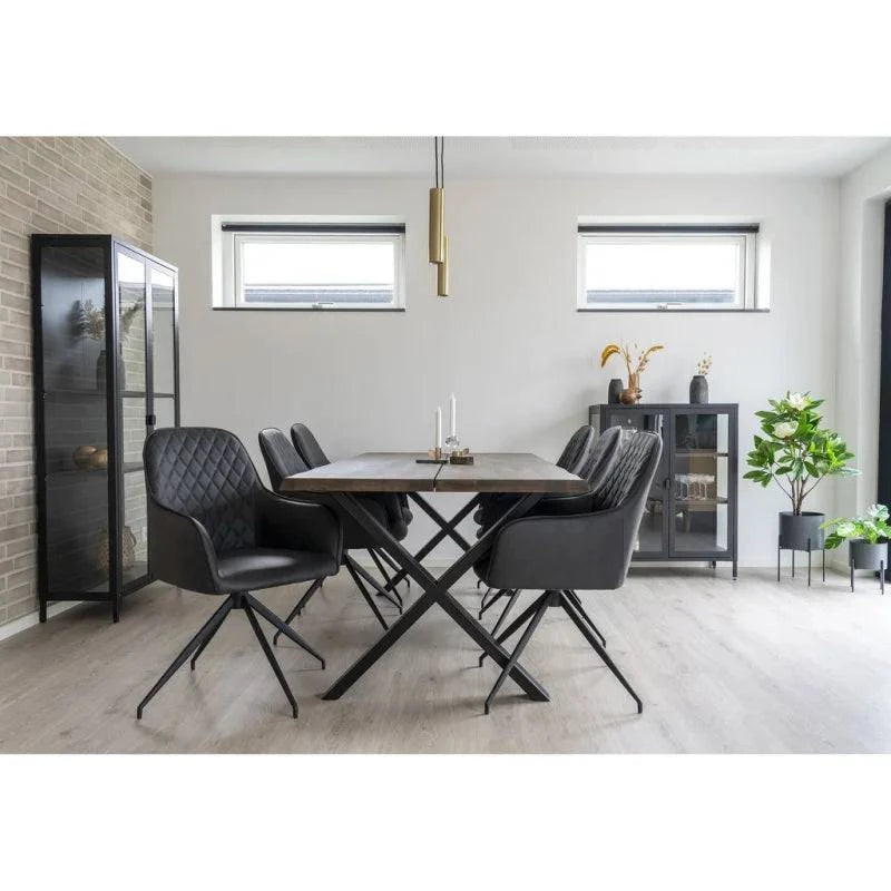 Harbo Dining Chair with Swivel - Chair with swivel in dark grey PU with black legs HN1221 - Velaria Interiors