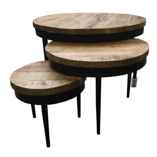 Iron Round Coffee Table 3cm Top (Set of 3) - Velaria Interiors