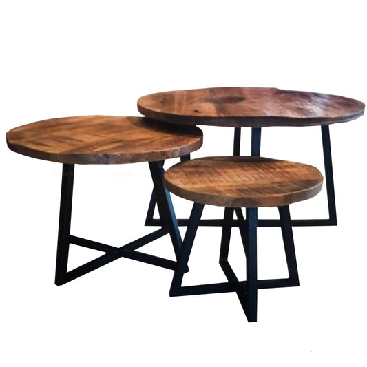 Iron Round Coffee Table (Set of 3) - Velaria Interiors
