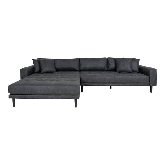 Lido Lounge Sofa - Lounge Sofa, left facing in dark grey microfibewith four pillows and black wood legs, HN1000 - Velaria Interiors