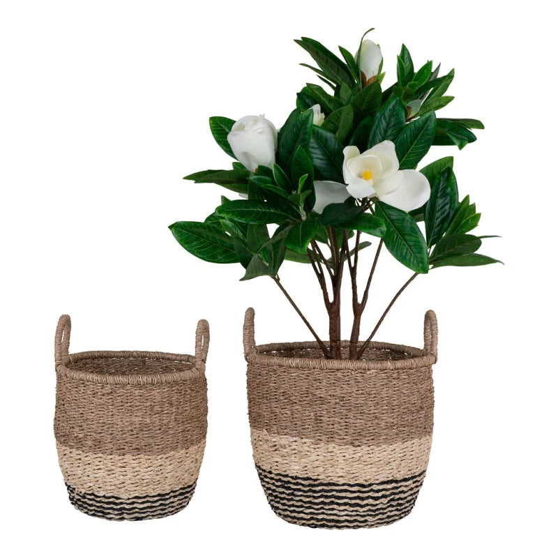 Lima Mand - Mand van zeegras, naturel/bruin/zwart, set van 2 - Velaria Interiors