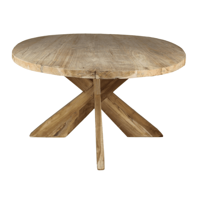 Ovale eettafel met kruispoot - 180x100 cm - blank - teak - Velaria Interiors