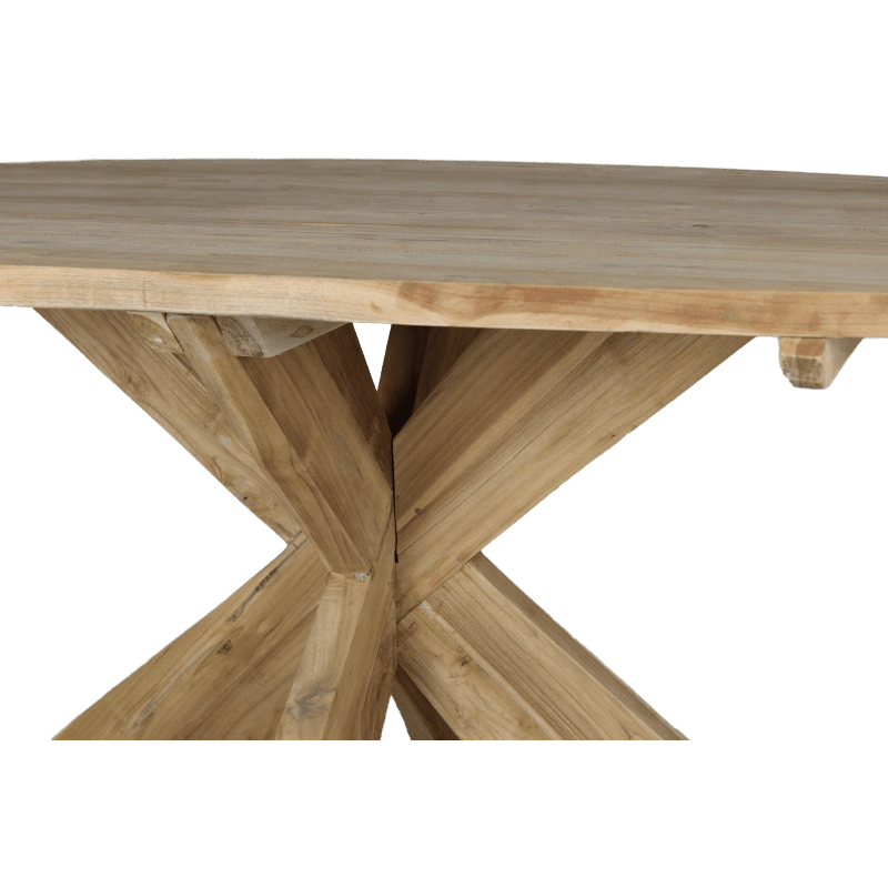 Ovale eettafel met kruispoot - 180x100 cm - blank - teak - Velaria Interiors