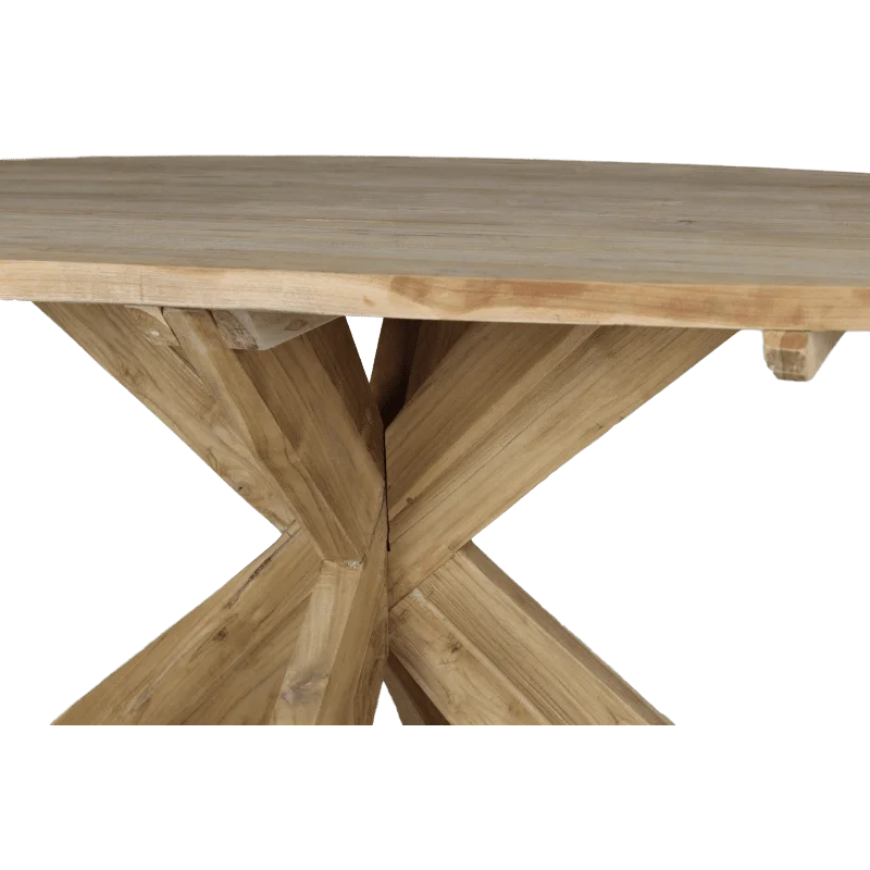 Ovale eettafel met kruispoot - 180x100 cm - blank - teak - Velaria Interiors