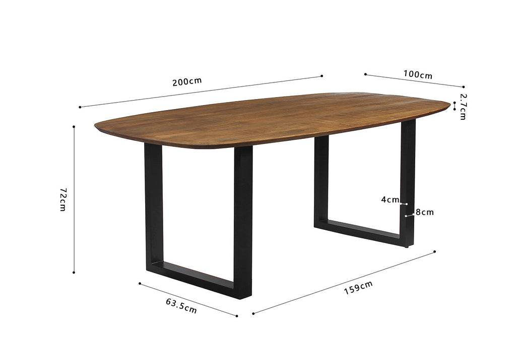 PROMO - Tafel 'Isabella' 200 cm U-Poot Ovaal Mango hout (2c)