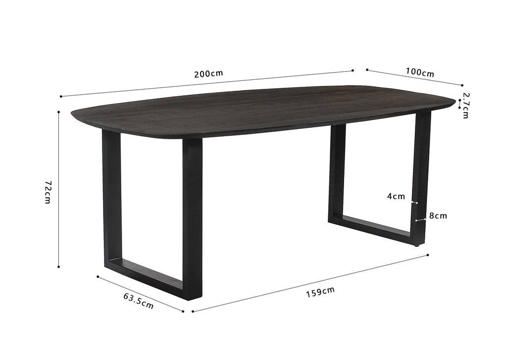 PROMO - Tafel 'Isabella' 200 cm U-Poot Ovaal Mango hout Zwart (2c) - Velaria Interiors