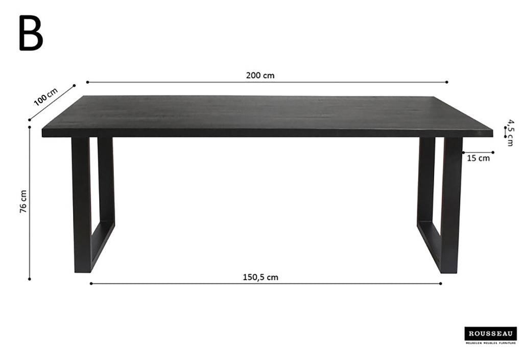 PROMO - Tafel ’Nicola’ 200 cm Rechthoekig Mango hout zwart (2c)