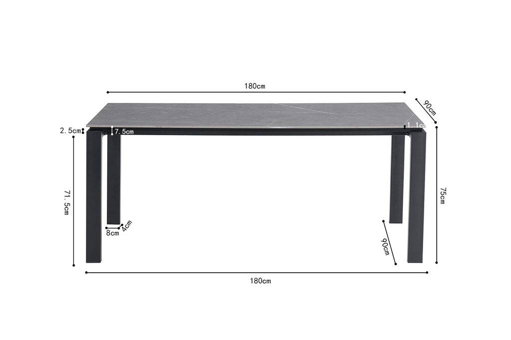 PROMO - Tafel 'Zeus' 180 cm Rechthoekig Steen Grijs (3c) - Velaria Interiors