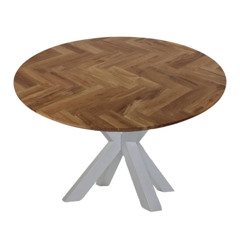 Ronde eettafel Fishbone - ø100x76 - Naturel/wit - Eiken/metaal - Velaria Interiors