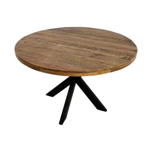 Ronde eettafel Melbourne - ø140x76 - Naturel/zwart - Mangohout/ijzer - Velaria Interiors