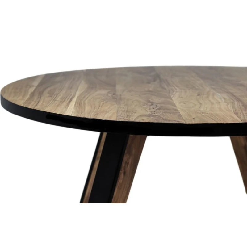 Ronde eettafel Milano - ø140x76 - Naturel/zwart - Acaciahout/metaal - Velaria Interiors