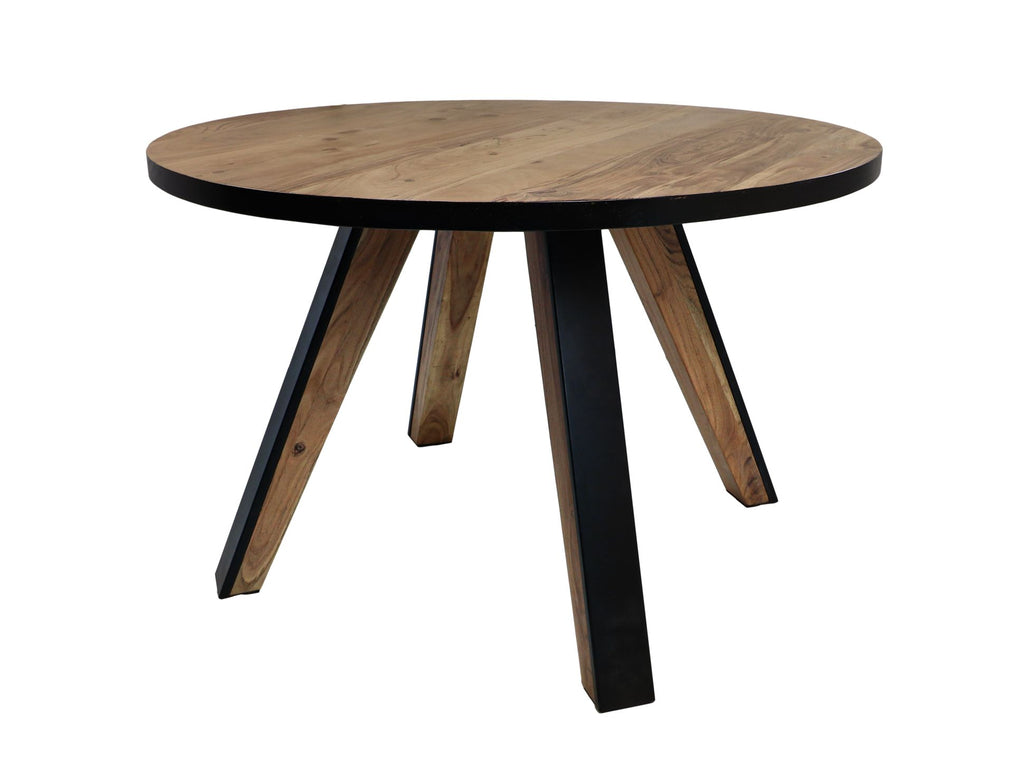 Ronde eettafel Milano - ø140x76 - Naturel/zwart - Acaciahout/metaal