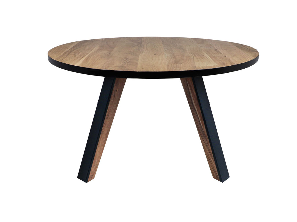 Ronde eettafel Milano - ø140x76 - Naturel/zwart - Acaciahout/metaal