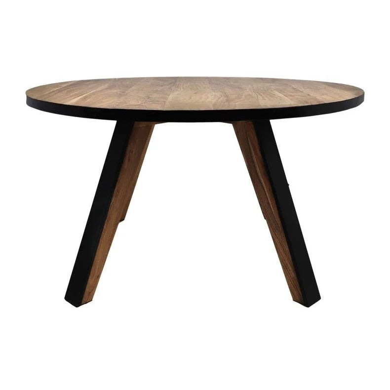 Ronde eettafel Milano - ø140x76 - Naturel/zwart - Acaciahout/metaal - Velaria Interiors