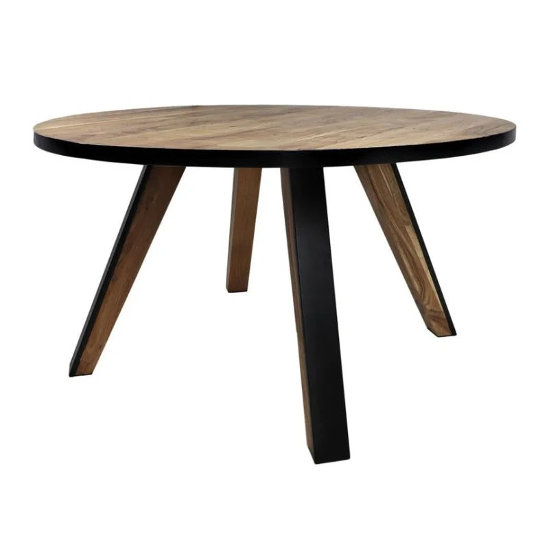 Ronde eettafel Milano - ø140x76 - Naturel/zwart - Acaciahout/metaal - Velaria Interiors