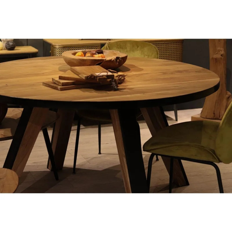 Ronde eettafel Milano - ø140x76 - Naturel/zwart - Acaciahout/metaal - Velaria Interiors