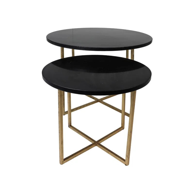 Ronde Salontafel - ø61x45/ø46x39 - zwart marmer - goud - set van 2 - Velaria Interiors