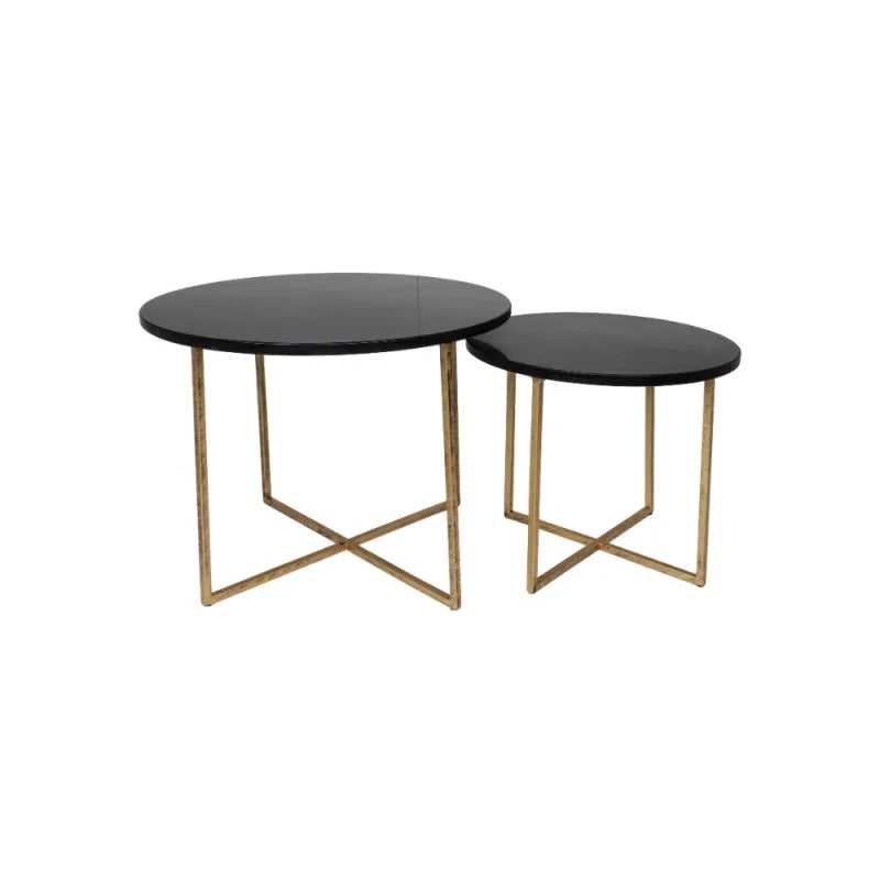 Ronde Salontafel - ø61x45/ø46x39 - zwart marmer - goud - set van 2 - Velaria Interiors