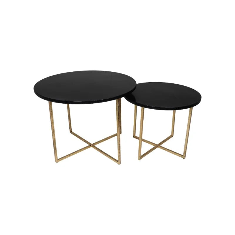 Ronde Salontafel - ø61x45/ø46x39 - zwart marmer - goud - set van 2 - Velaria Interiors