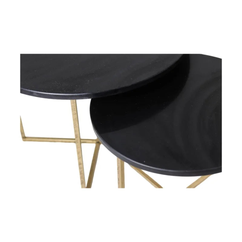 Ronde Salontafel - ø61x45/ø46x39 - zwart marmer - goud - set van 2 - Velaria Interiors